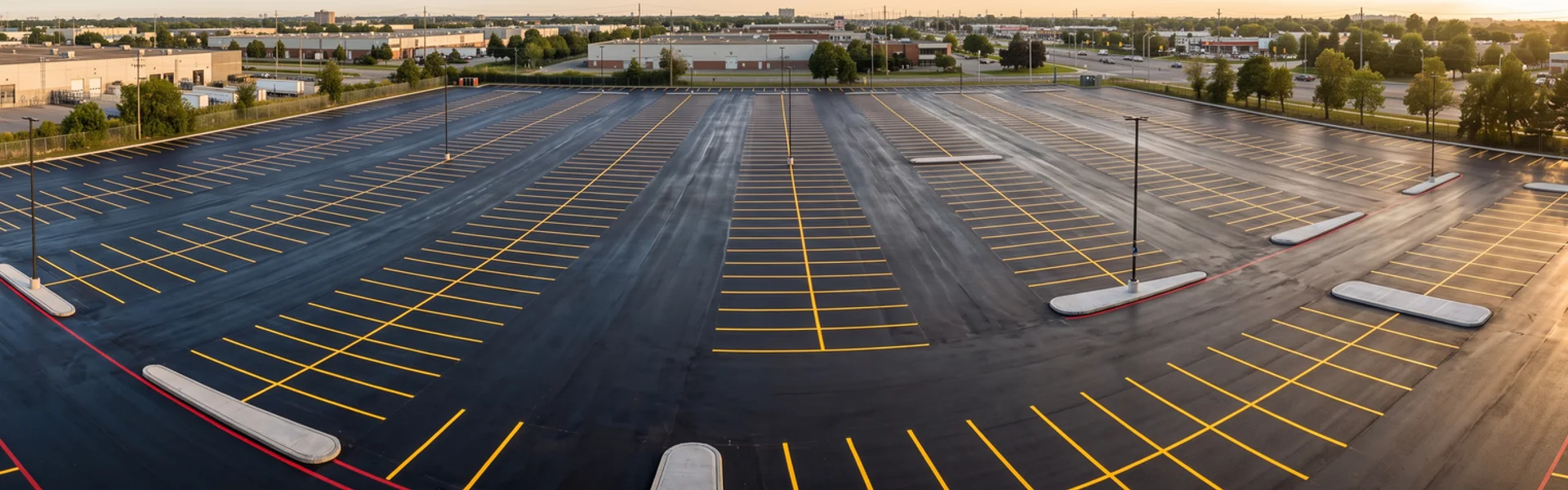 Aerial view of a freshly striped Toronto commercial parking lot