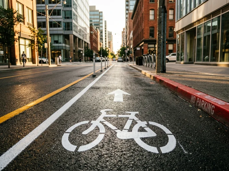 Bicycle symbol and arrow at the start of a Toronto bike lane