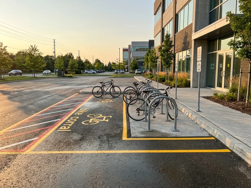 Bike corral markings at a Toronto business park