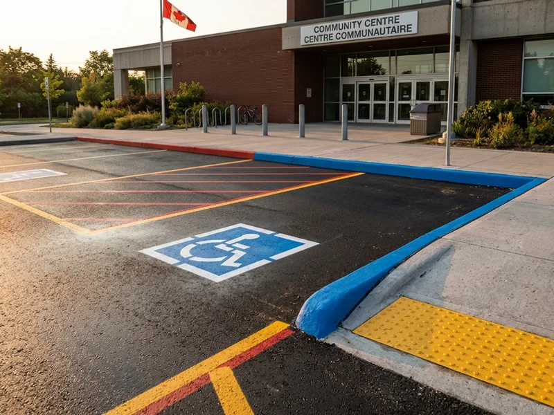 Blue accessible curb at a Toronto community centre