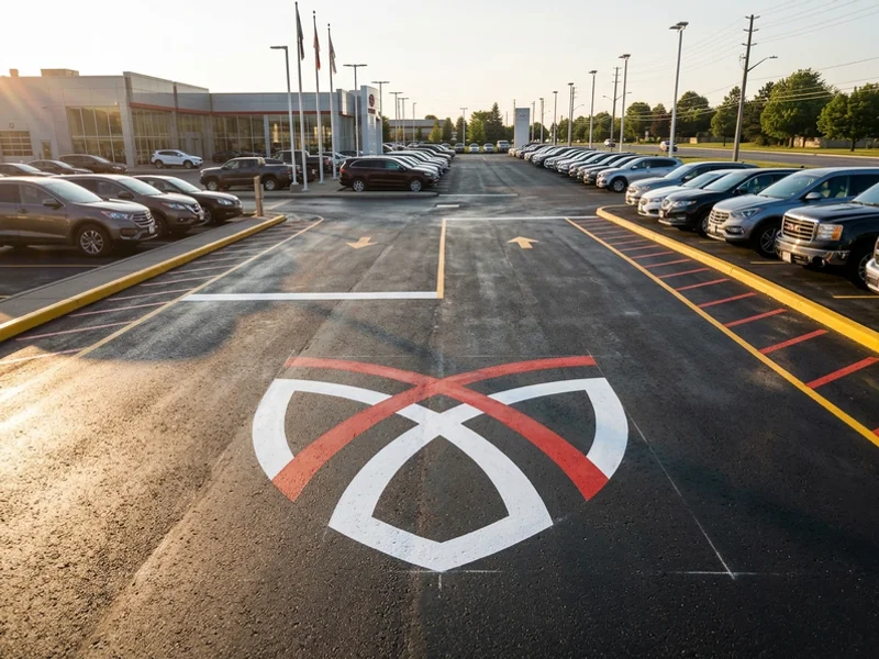 Dealership logo painted at an Oakville entrance driveway