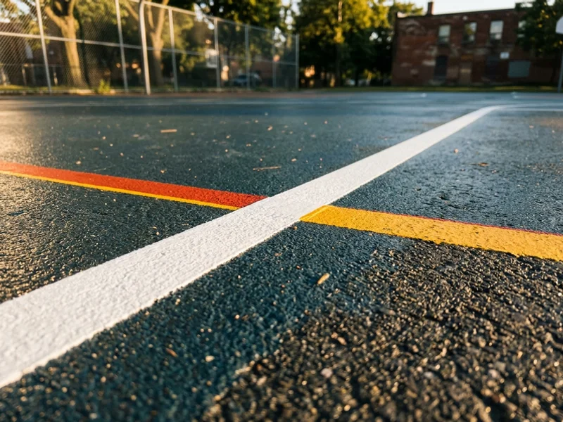 Crisp free-throw lane line on a textured court surface