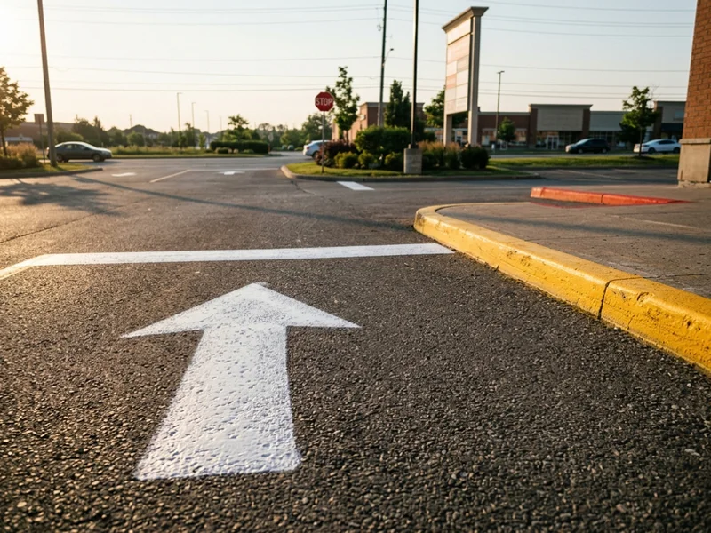 Entrance arrows and stop bar at a Markham shopping plaza