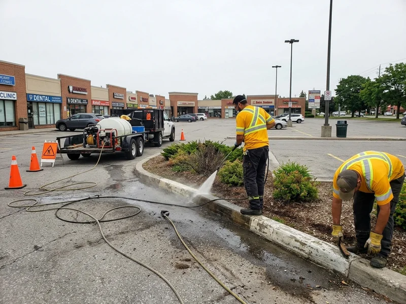 Curb cleaning and prep before painting in Toronto