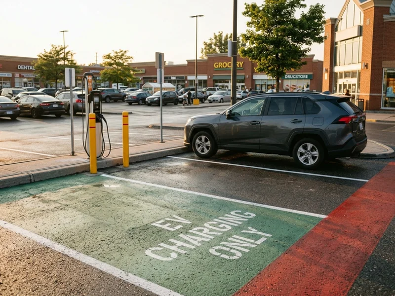 EV CHARGING ONLY anti-ICE markings in a GTA plaza