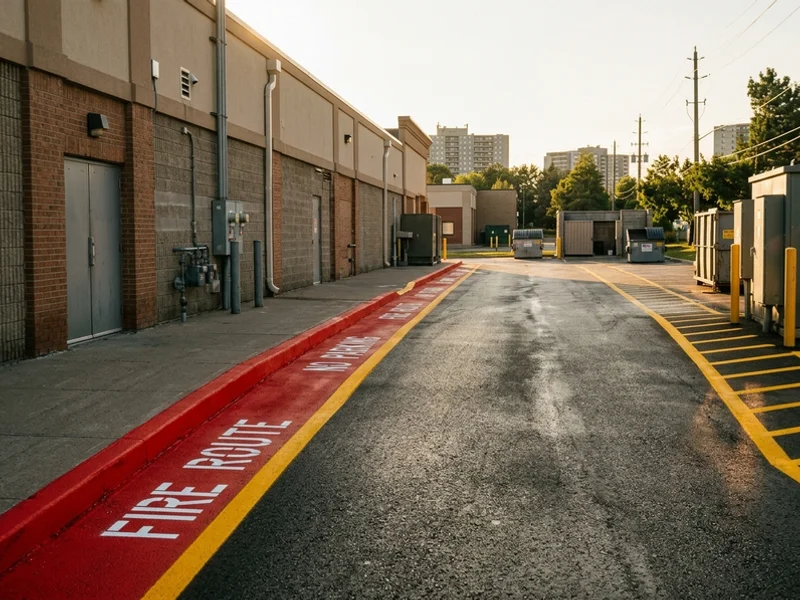 Fire access lane behind a North York plaza
