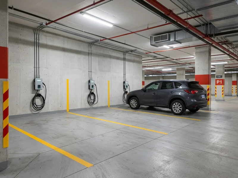 EV charging markings Toronto before: unmarked stalls in Forest Hill