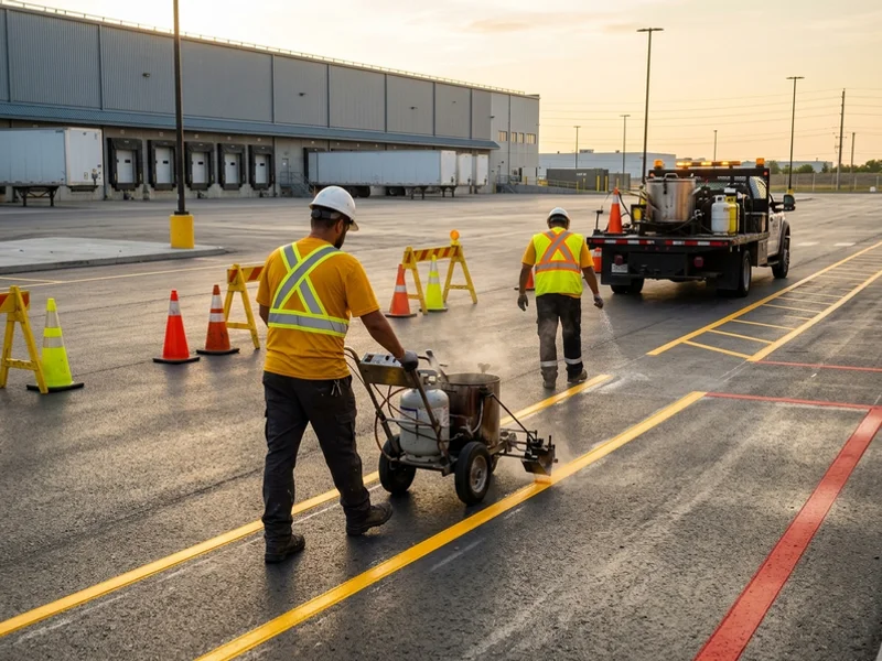 Thermoplastic forklift lane installation during a weekend shutdown