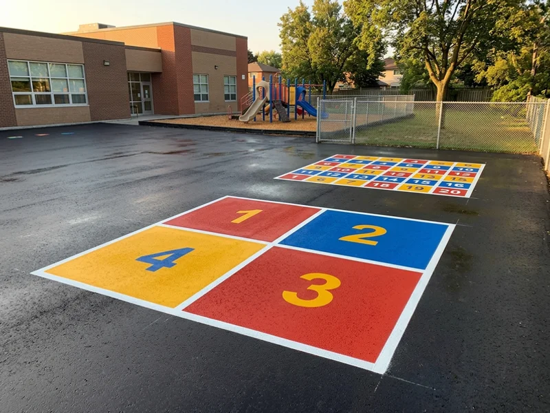 Four square court and number grid at an Etobicoke daycare