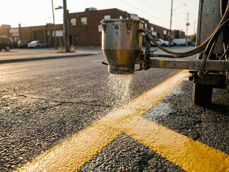 Glass bead dispenser on fresh traffic paint