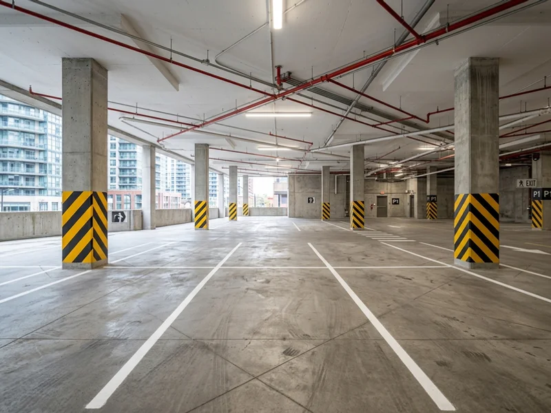 Parking garage line painting Toronto after: column chevrons at Harbourfront
