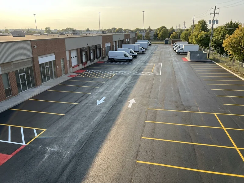 Commercial line painting at a Concord industrial flex building