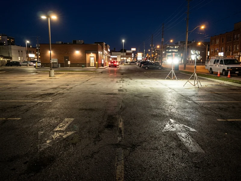 Restaurant restriping Toronto before: worn drive-thru arrows in King West