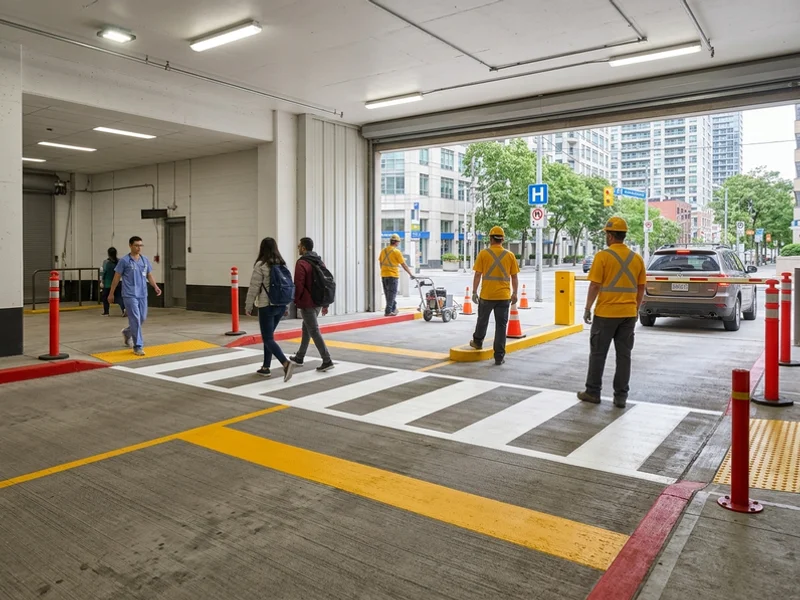 Ladder crosswalk at a midtown Toronto hospital garage exit