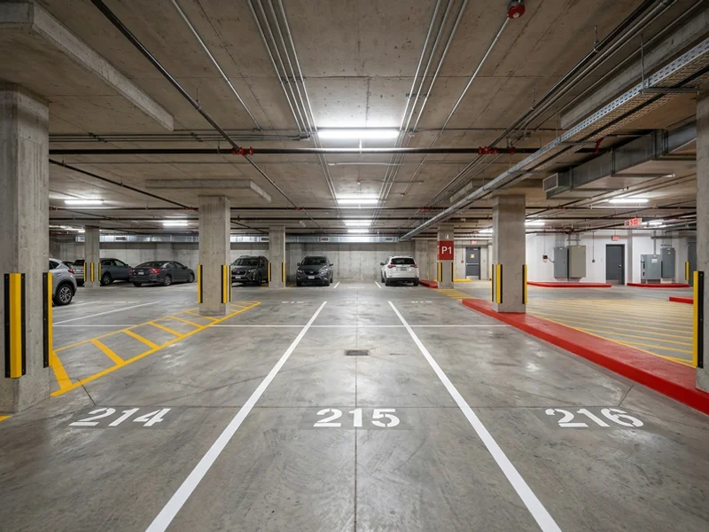 Condo line painting Toronto after: restriped Liberty Village garage