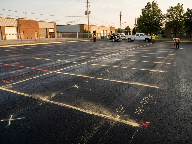 Chalk layout lines on a newly paved Mississauga lot