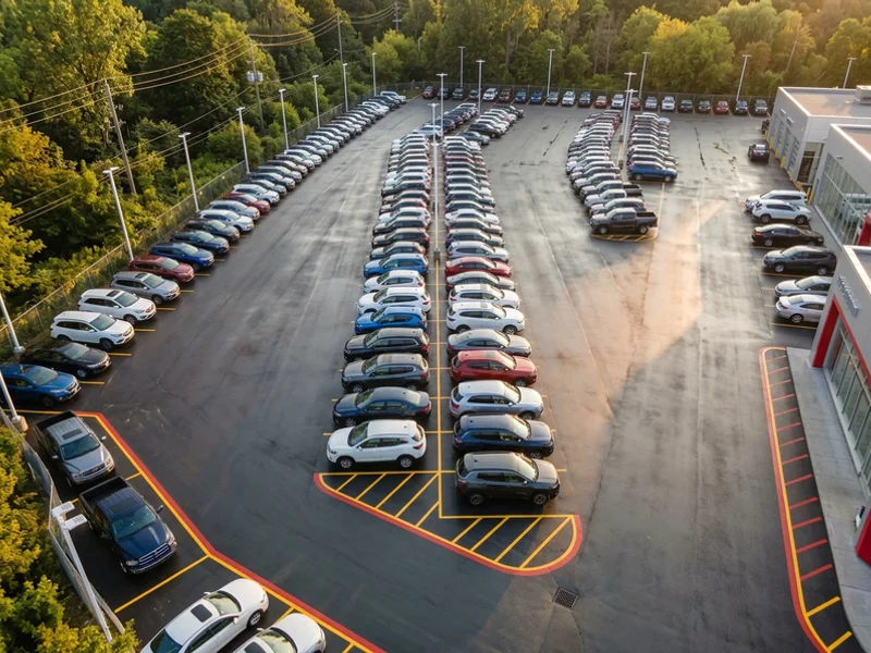 Angled inventory display rows at a Hoggs Hollow dealership