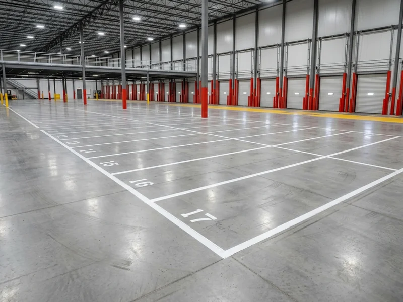 Pallet staging lane markings on a Brampton distribution centre floor