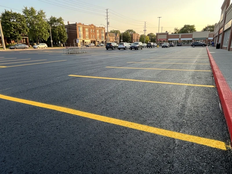 Line painting Toronto after: crisp restriped stalls in a Riverdale parking lot
