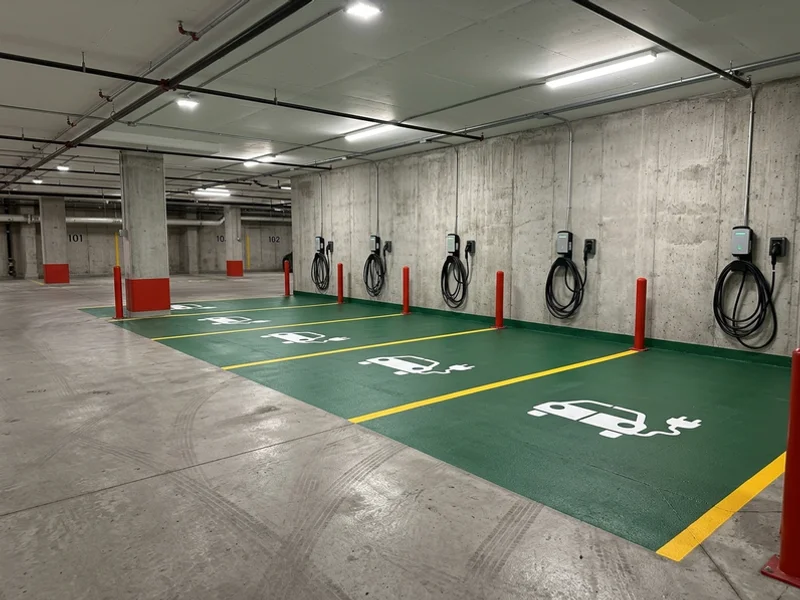 EV charging stall markings in a Forest Hill condo garage