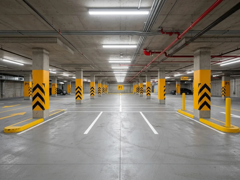 After parking garage painting: crisp fresh lines in Toronto