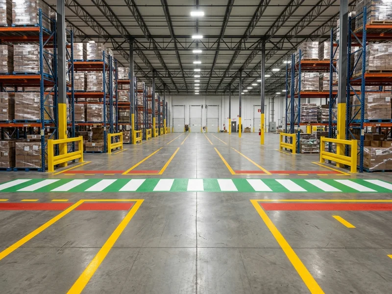 After warehouse line painting: crisp fresh lines in Toronto