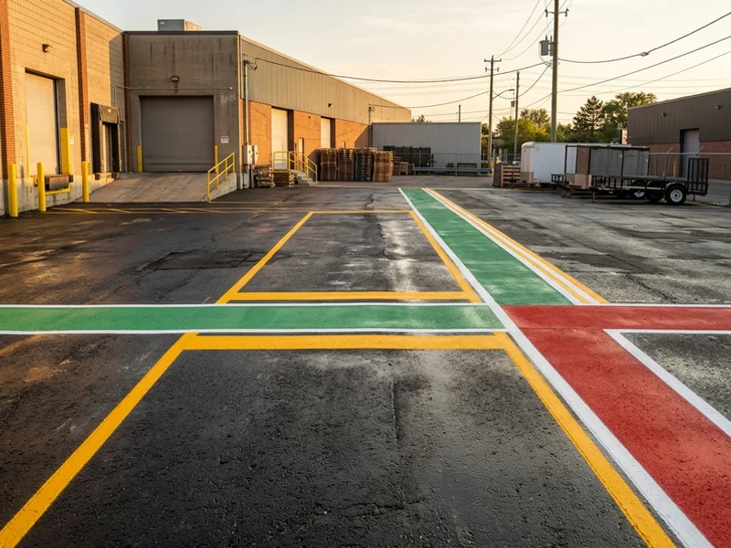After forklift lane marking: crisp fresh lines in Toronto