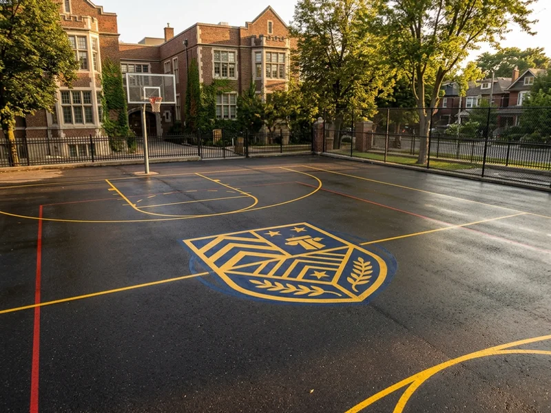 School crest painted on a Toronto basketball court