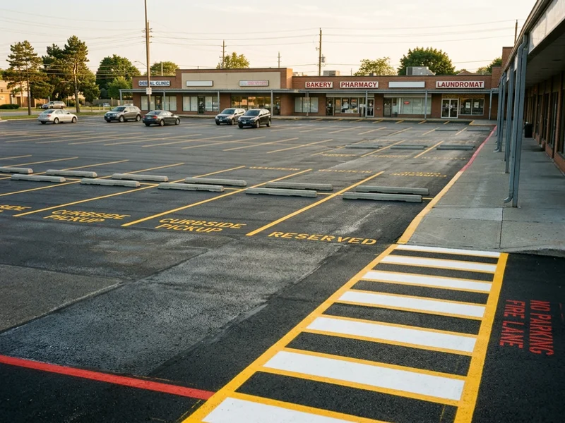 Etobicoke strip mall restripe with pickup stall stencils
