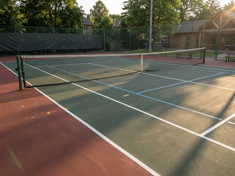 Pickleball overlay on a tennis court at a Lawrence Park club