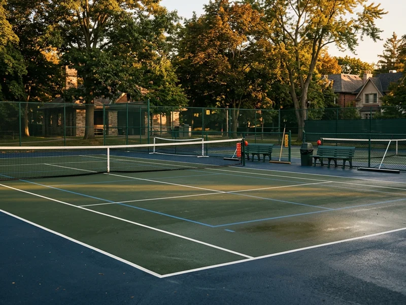 Tennis court with blue pickleball overlay in Lawrence Park