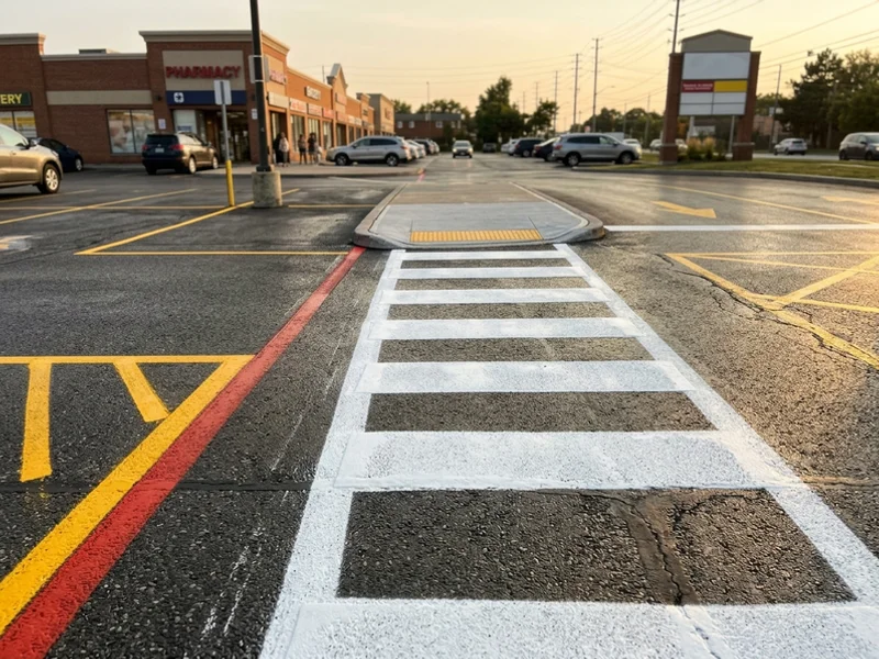 Thermoplastic crosswalk at a Scarborough plaza entrance