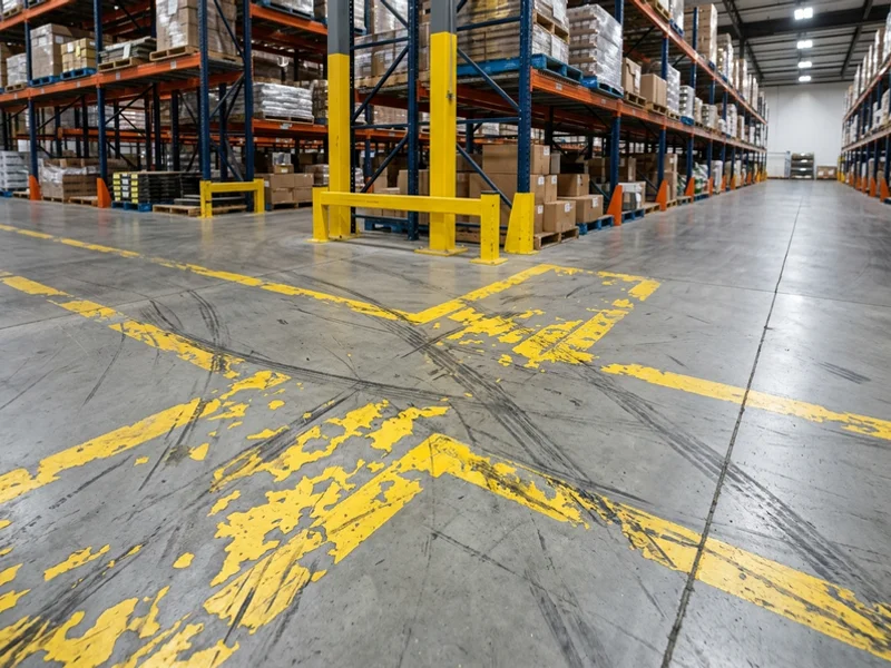Before warehouse line painting: faded lines in Toronto