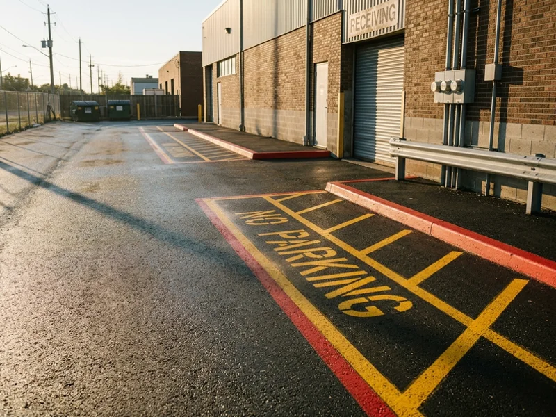 NO PARKING stencil on a hatched loading zone in Etobicoke