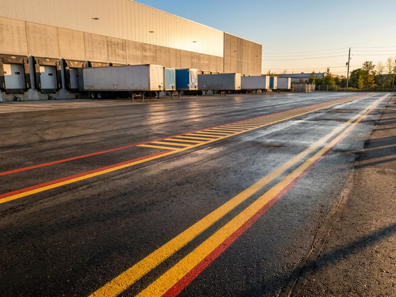 Thermoplastic forklift lanes in a Vaughan industrial yard