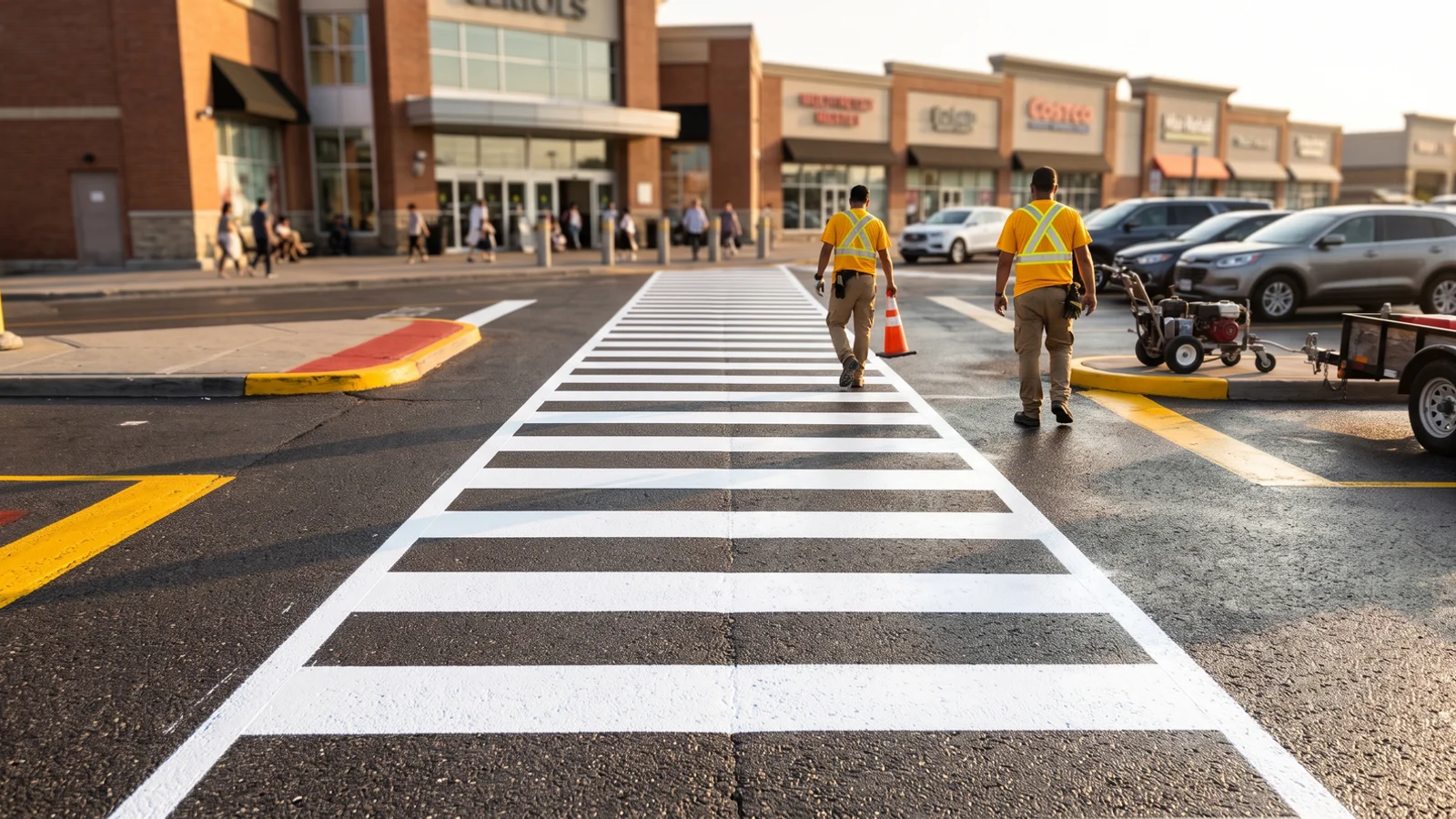 Crosswalk painting in Toronto: ladder crosswalk at a shopping plaza entrance