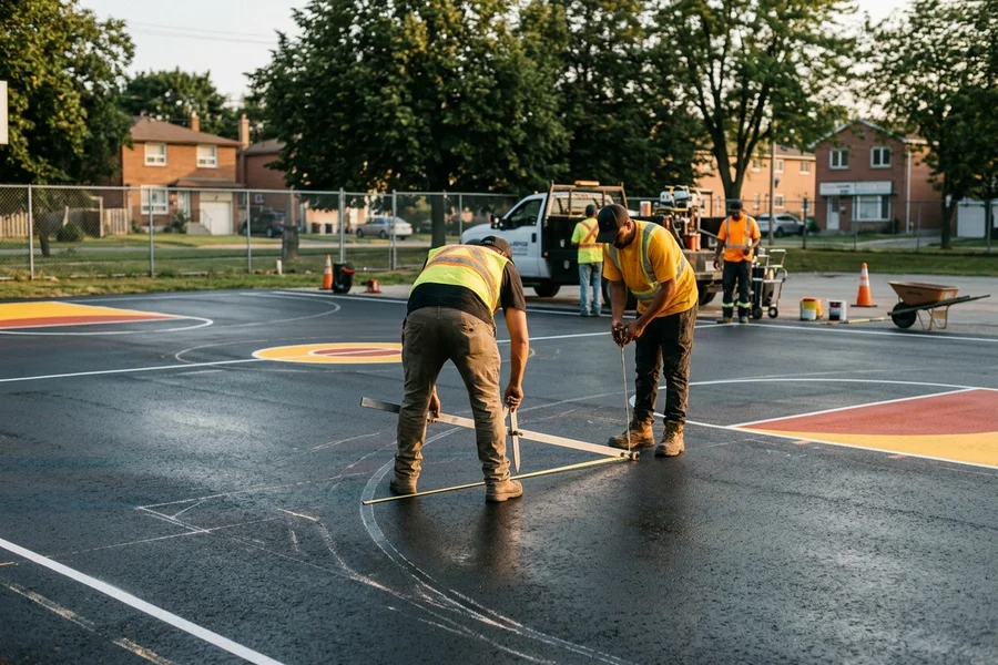 Laying out a three-point arc on a Scarborough basketball court