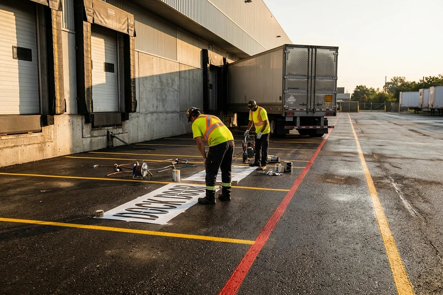 Dock door numbering stencils at a Meadowvale distribution centre