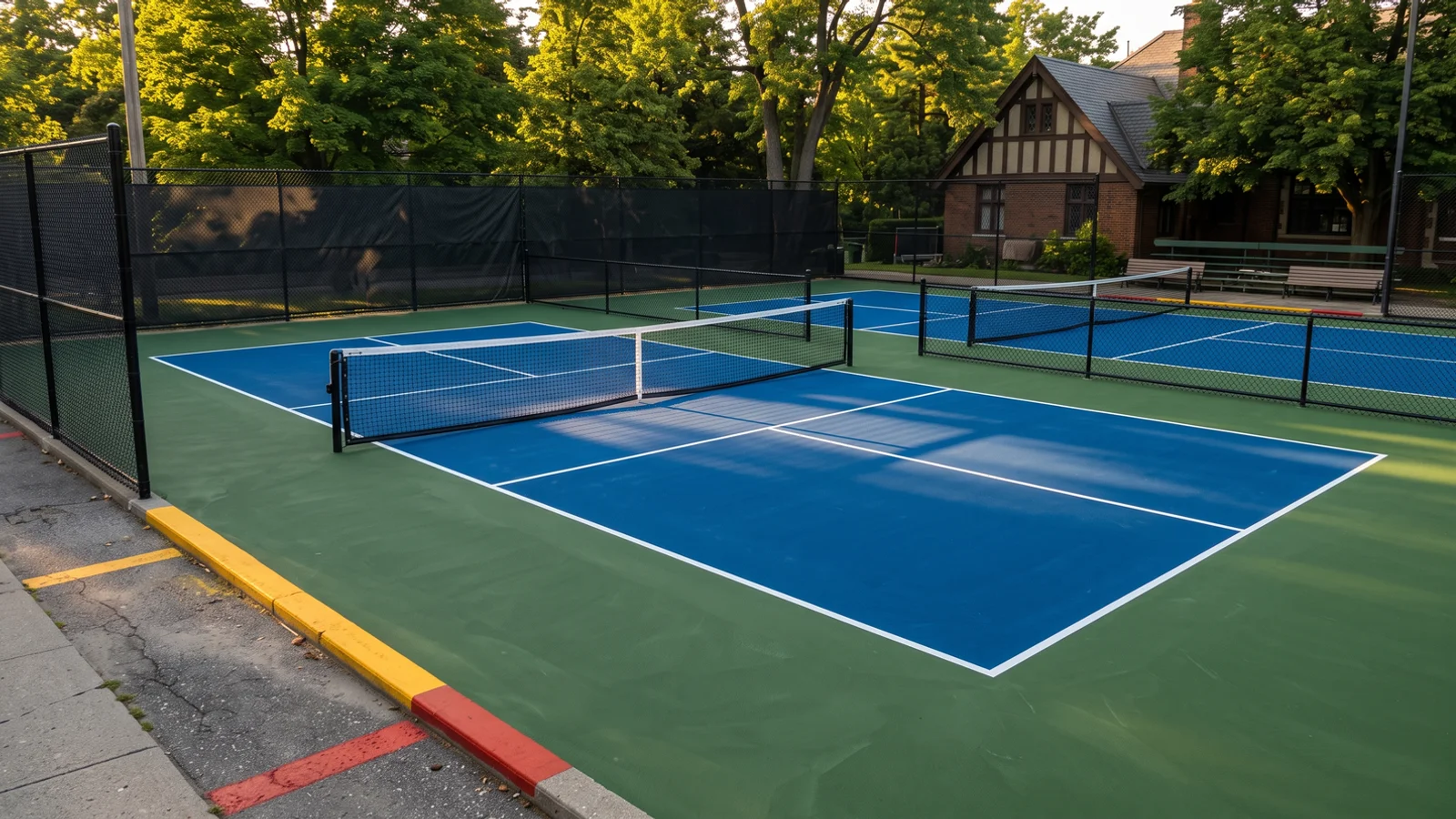 Pickleball court painting in Toronto: freshly lined regulation court at a private club