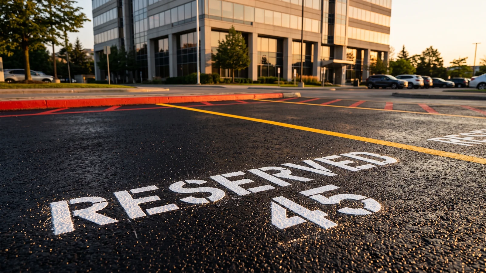Parking lot stencil painting in Toronto: RESERVED stencil and stall number