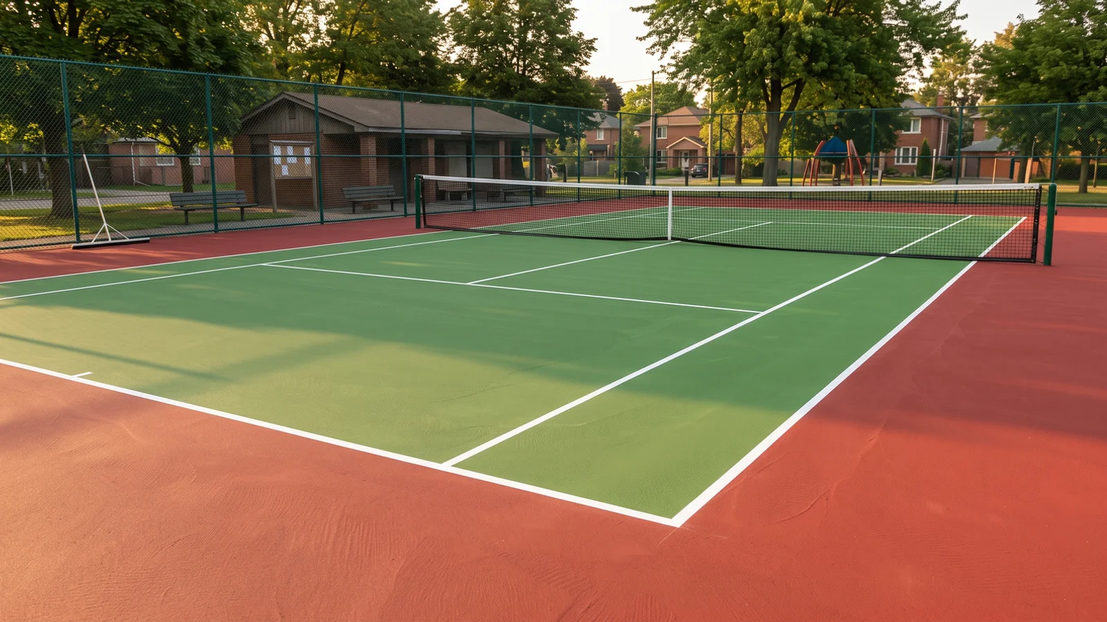 Tennis court line painting in Toronto: freshly relined club court