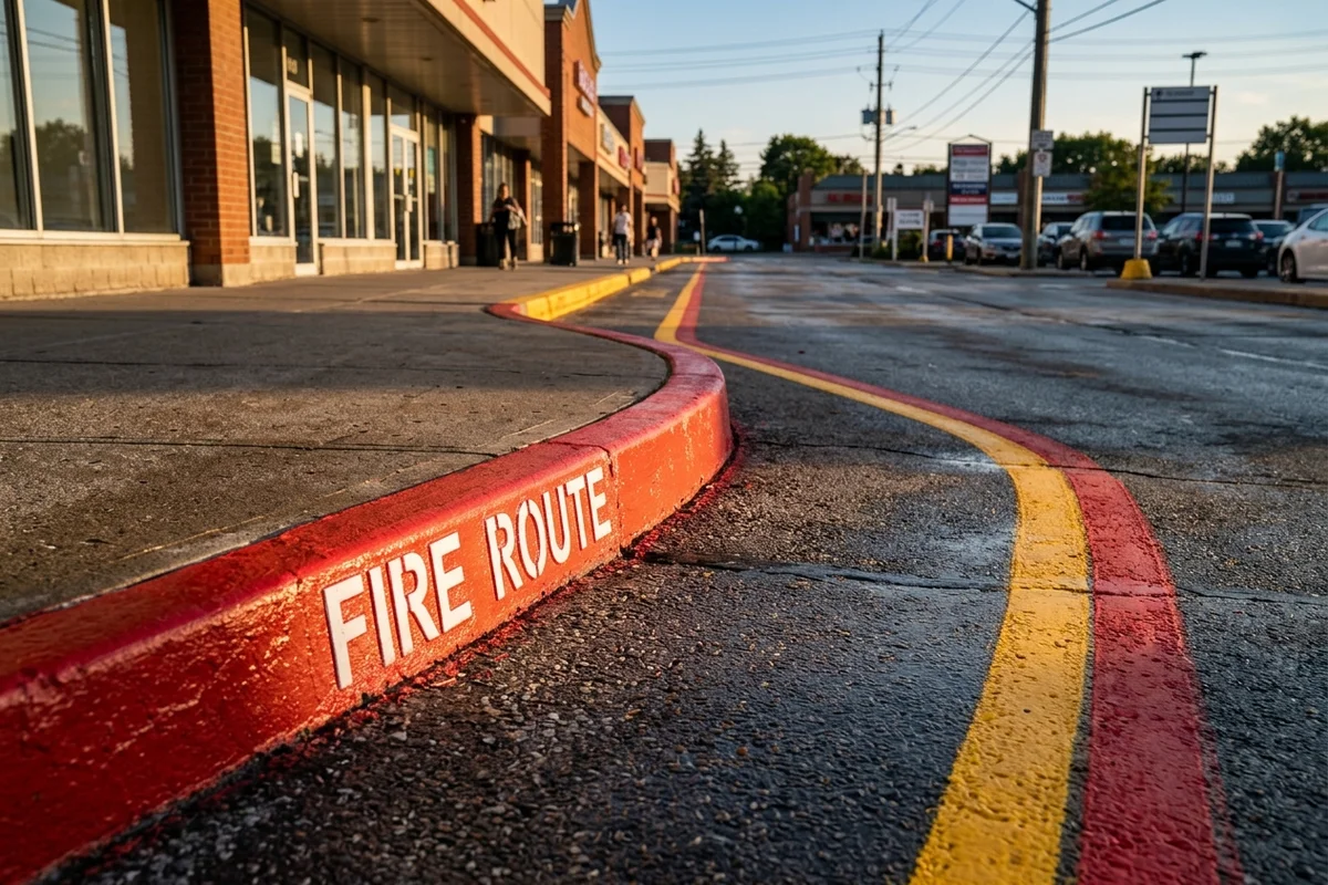 Leaside plaza thermoplastic fire route marking