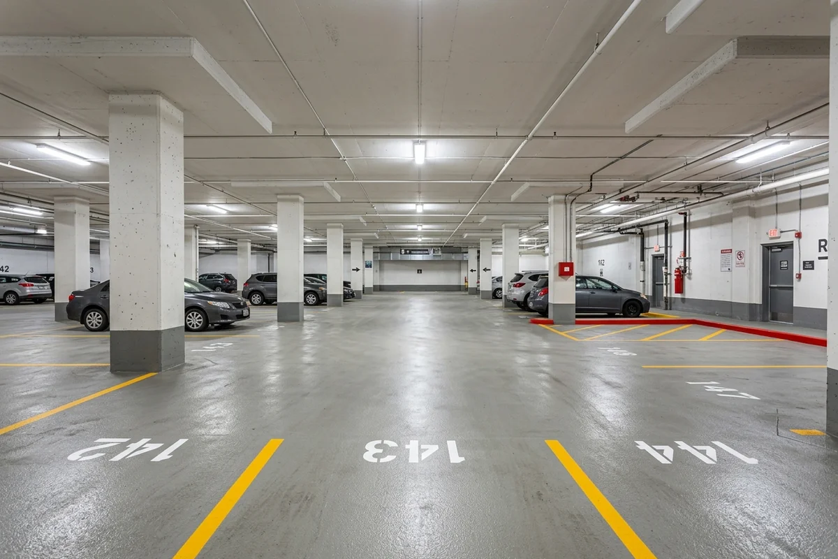 Liberty Village condo garage after restripe and renumbering