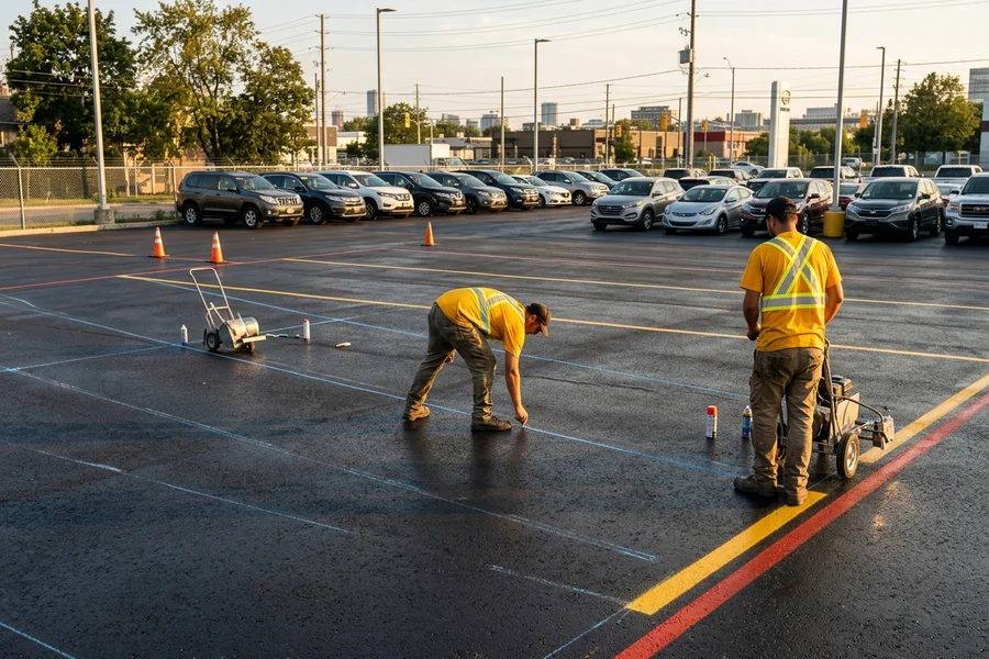 Chalk line layout for dealership display rows in Toronto