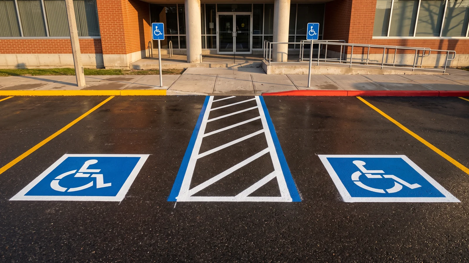 Handicap parking painting in Toronto: AODA accessible stalls with hatched access aisle