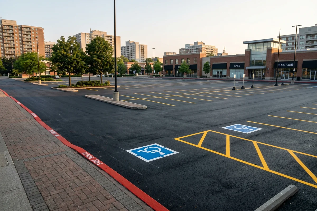 Yorkville shopping plaza after an overnight line painting restripe